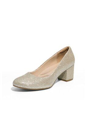 Women's Low Block Heel Pumps Round Toe Vegan Leather Dress Shoes